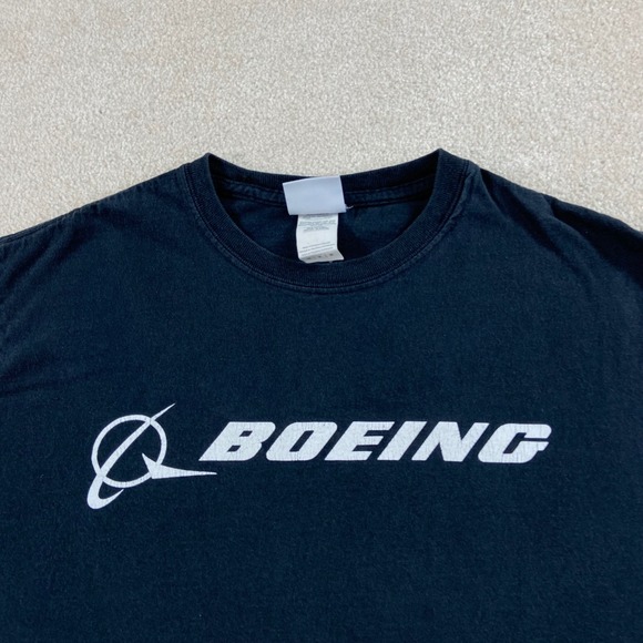 Boeing Logo T-Shirt Men M Black Short Sleeve Cotton Graphic Tee Aviation